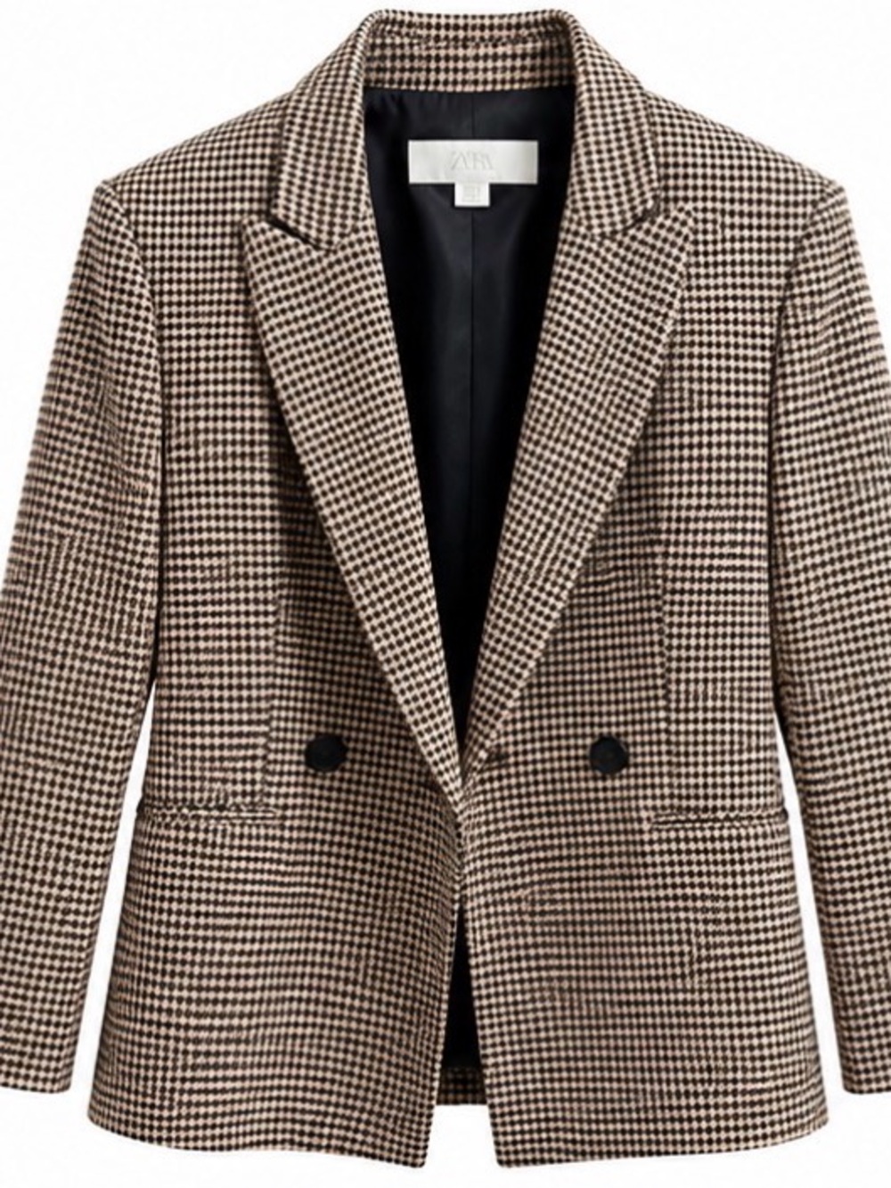 Zara Brown & Black Houndstooth Double-Breasted Blazer